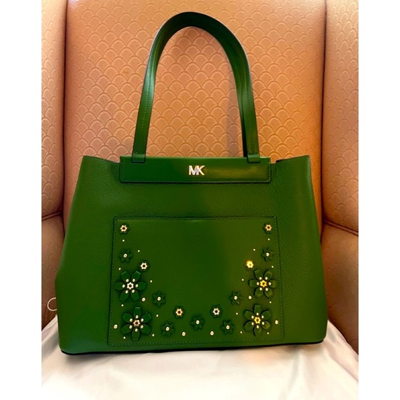 Michael Kors Handbags - SOLD NWT$338 Authentic MICHAEL KORS Green Floral Handbag Purse Satchel